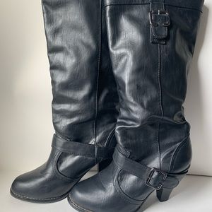 Indigo knee high black boots, size 7